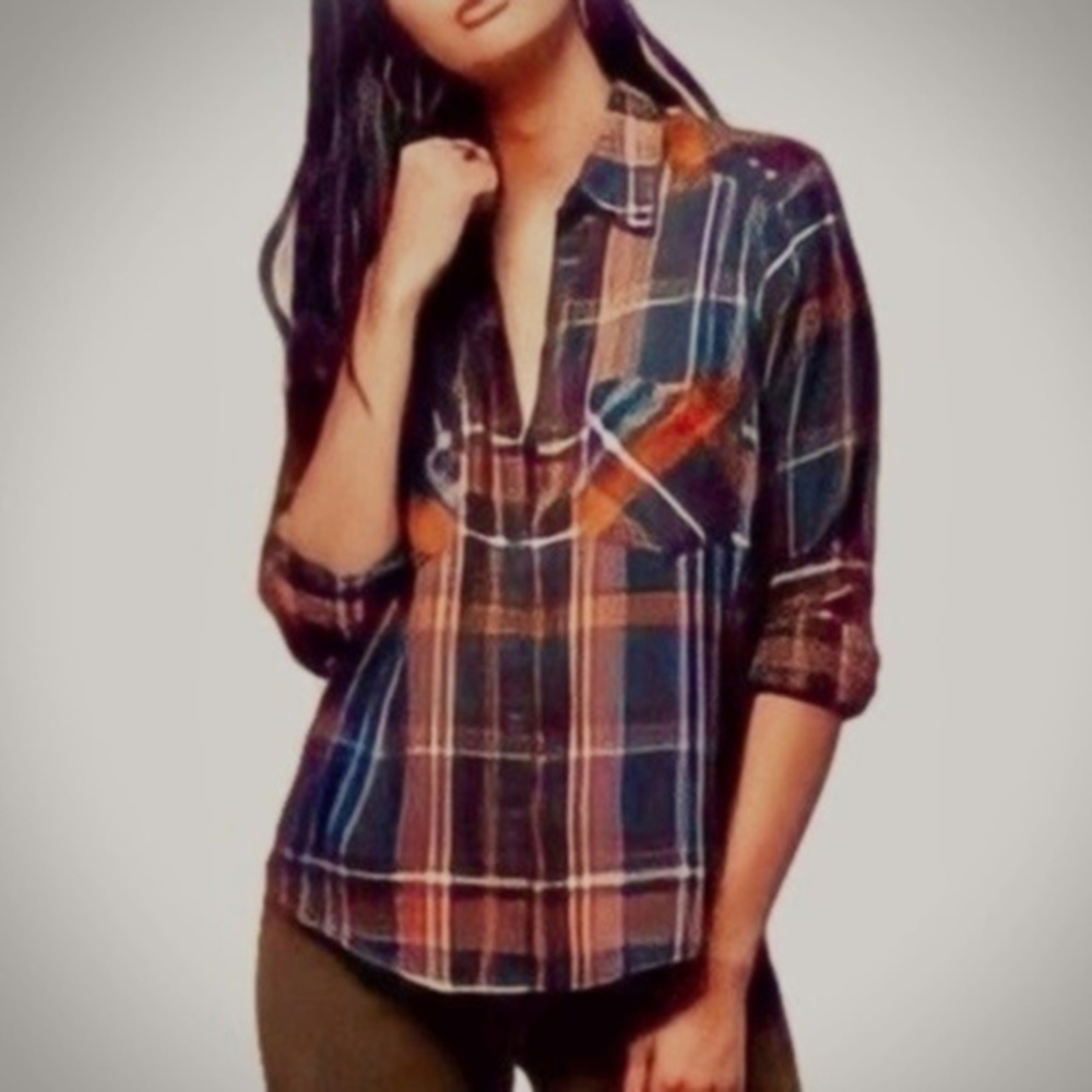 Plaid Button Up Shirt ORANGE/BLUE/GREEN/WHITE - NWT​​​​​​​